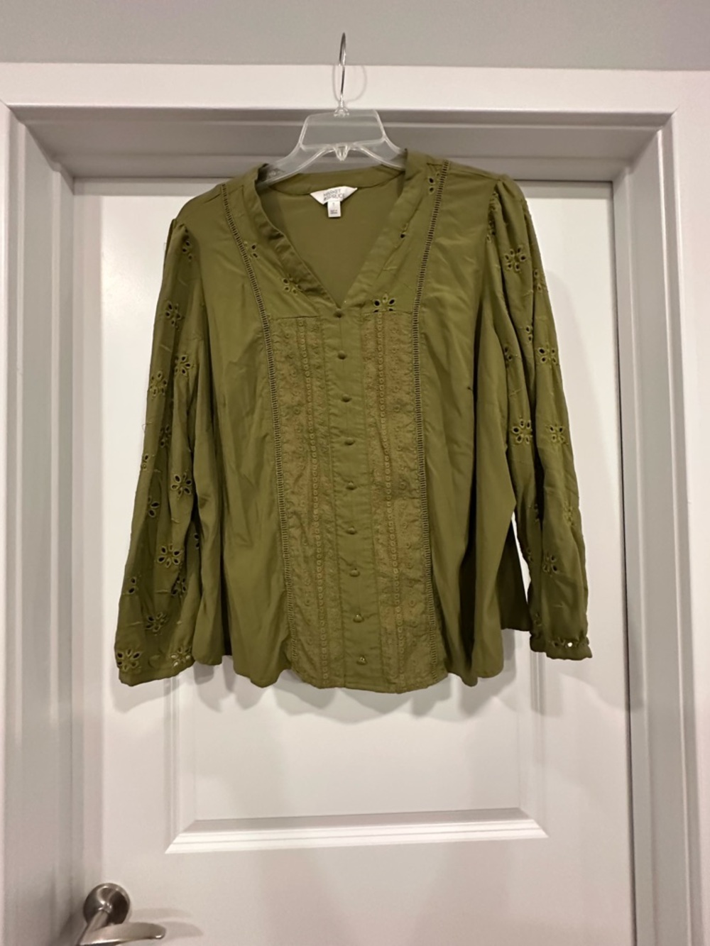 Market & Spruce Olive Green Eyelet Button Front Blouse Size 3X